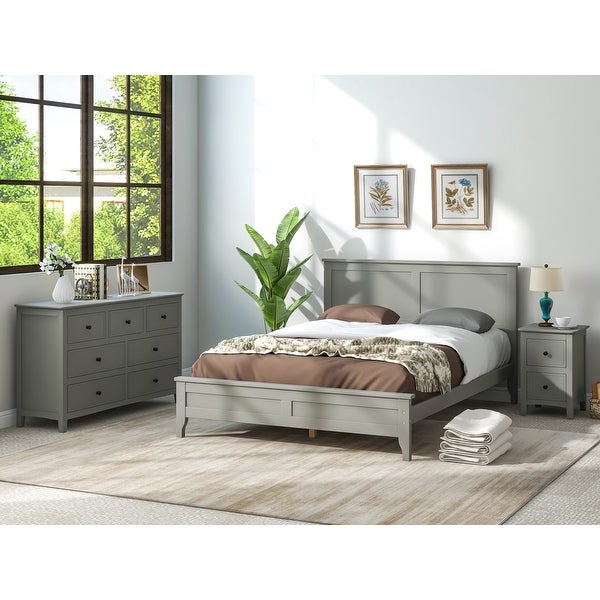 Global Pronex Gray Solid Wood 3 Pieces Full Bedroom Sets - - 35924971