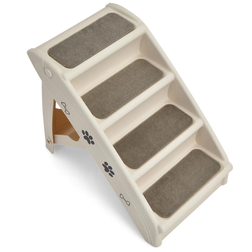 WELLFOR Beige Collapsible 4 Step Pet Stairs Ramp Furniture Cover for Dog and Cats PS-HWY-7473BE