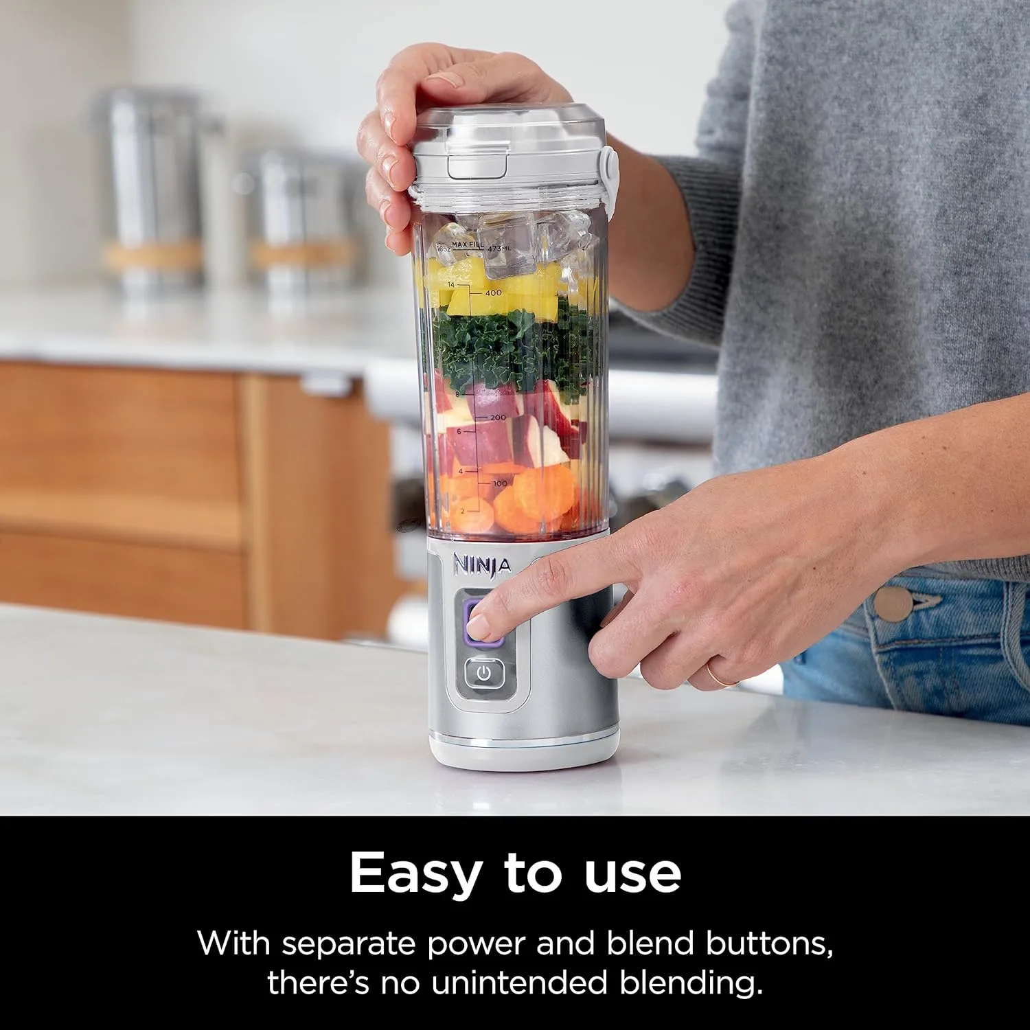 Ninja BC51NV Blast Portable Blender, Cordless, 18oz. Vessel, Personal Blender-for Shakes & Smoothies, BPA Free, Leakproof-Lid & Sip Spout, USB-C Rechargeable, Dishwasher Safe Parts, Denim Blue