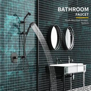 GIVING TREE 5-Spray Patterns with 4 in. Round Wall Bar Shower Kit with High Pressure Hand Shower in Matte Black (Valve Included) HDFFBT714A1-MB