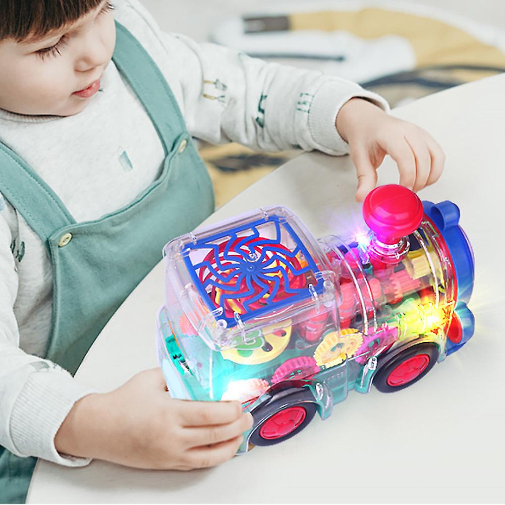 Electric Train Toy With Music Light Transparent Gear Universal Wheel Small Train Children Toy