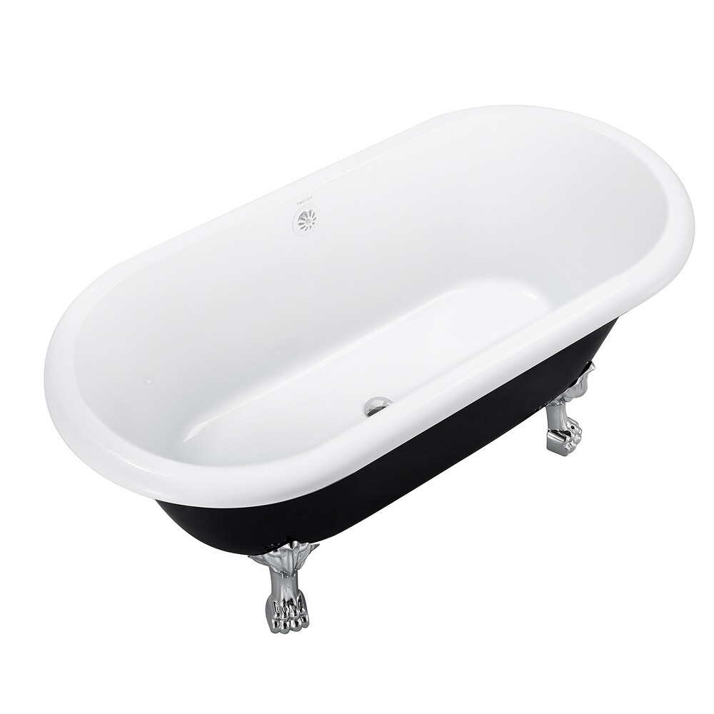 GIVINGTREE 59 in. Traditional Acrylic Clawfoot Bathtub Roll Top Bathtub in Black Soaking Tub with Drain