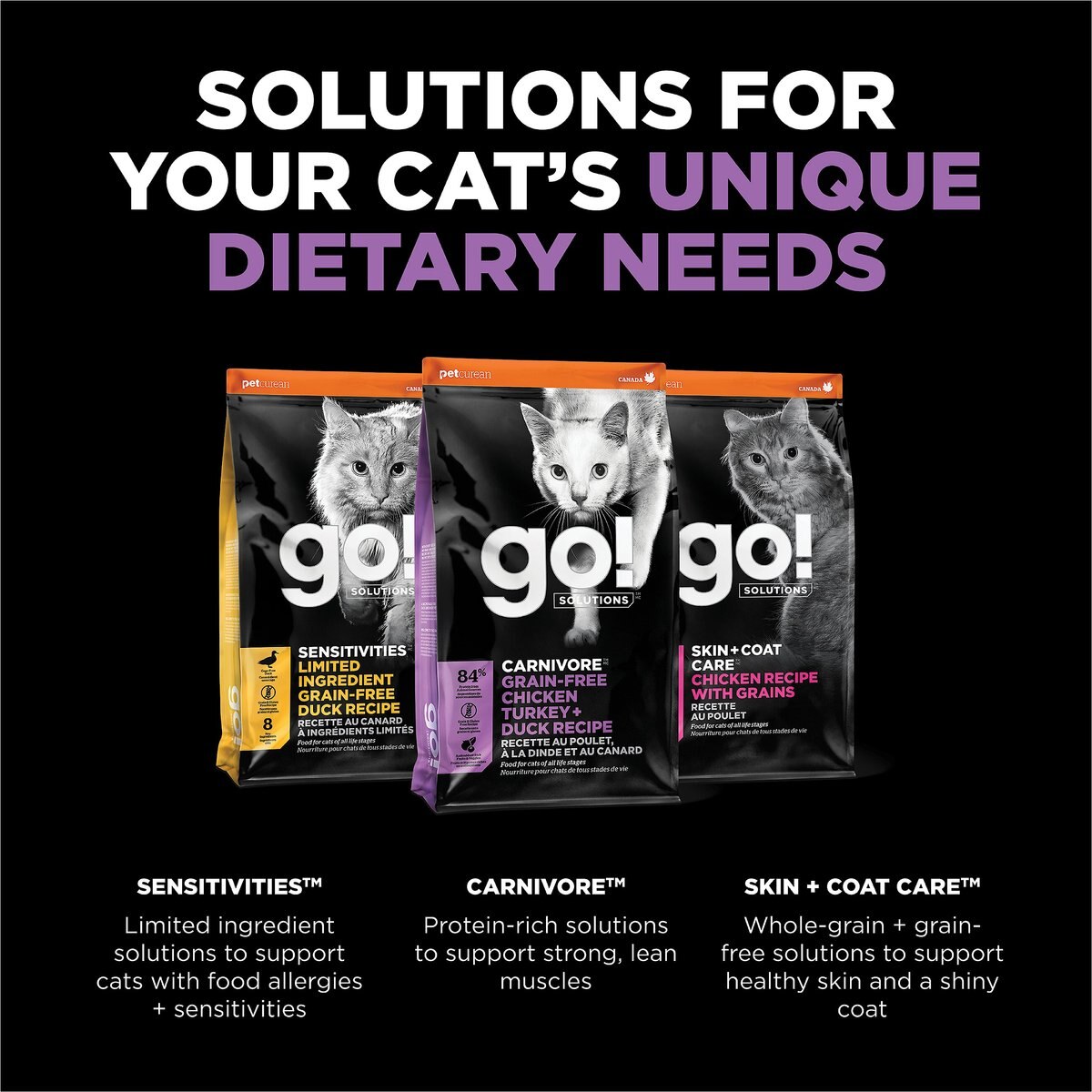 Go! Solutions Carnivore Grain-Free Chicken， Turkey + Duck Recipe Dry Cat Food