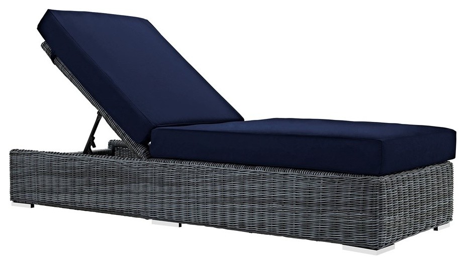 Summon Outdoor Wicker Rattan Sunbrella Chaise Lounge   Tropical   Outdoor Chaise Lounges   by Biz  ampHaus  Houzz