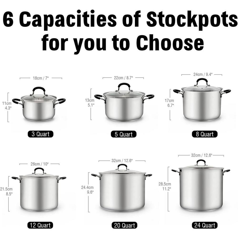 Cook N Home 8 qt. Stainless Steel Stock Pot in Black and Stainless Steel with Glass Lid 02440