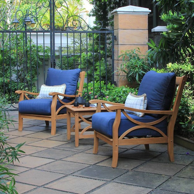 Cambridge Casual 3pc Abbington Teak Outdoor Patio Small Space Chat Furniture Set With Cushion