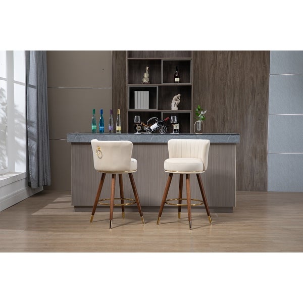 Retro Counter Height Bar Stools Set of 2， 360-degree Footrest， Ergonomic Backrest and Footstool， Easy to Assemble