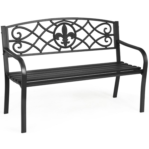 Costway Patio Garden Bench Park Yard Outdoor Furniture Steel Slats Porch Chair Seat