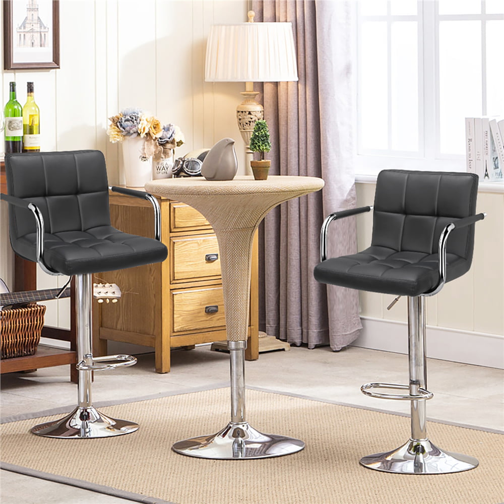 Easyfashion Bar Stool with Adjustable Height and Armrests， Set of 2， Gray