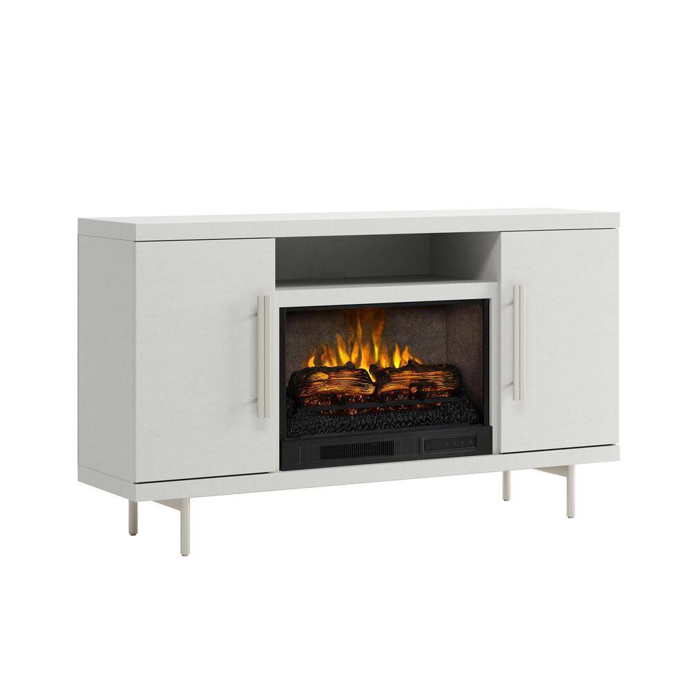 SCOTT LIVING Cestoni 60 in. Freestanding Media Console Wooden Electric Fireplace in White HDSLFP60L-3B