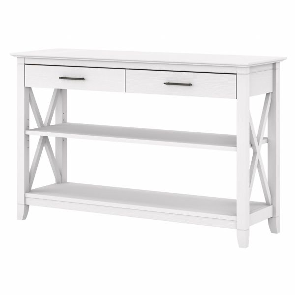 Bush Furniture Key West Console Table with Drawers and Shelves in Pure White Oak