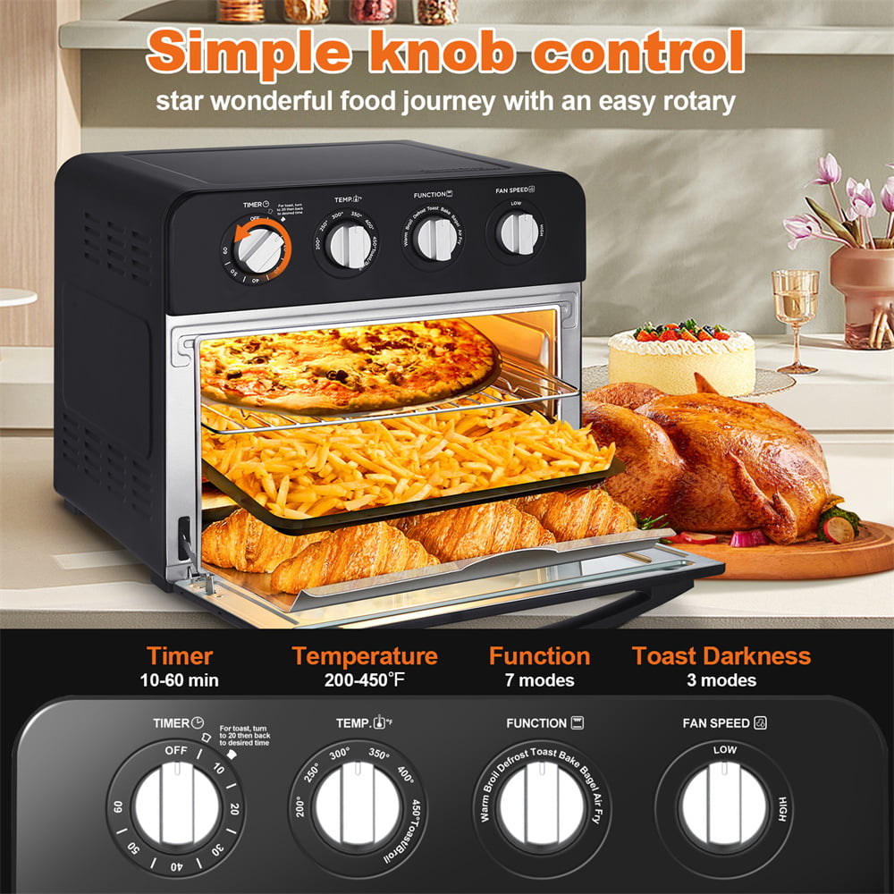 24 Quart Air Fryer Oven 7-in-1 Toaster Oven with Time, Fan Speed & Temperature Control, 1700W, Black