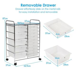 FORCLOVER 15-Drawer Steel 4-Wheeled Utility Rolling Cart Storage Organizer in Clear LK-W537H825CL