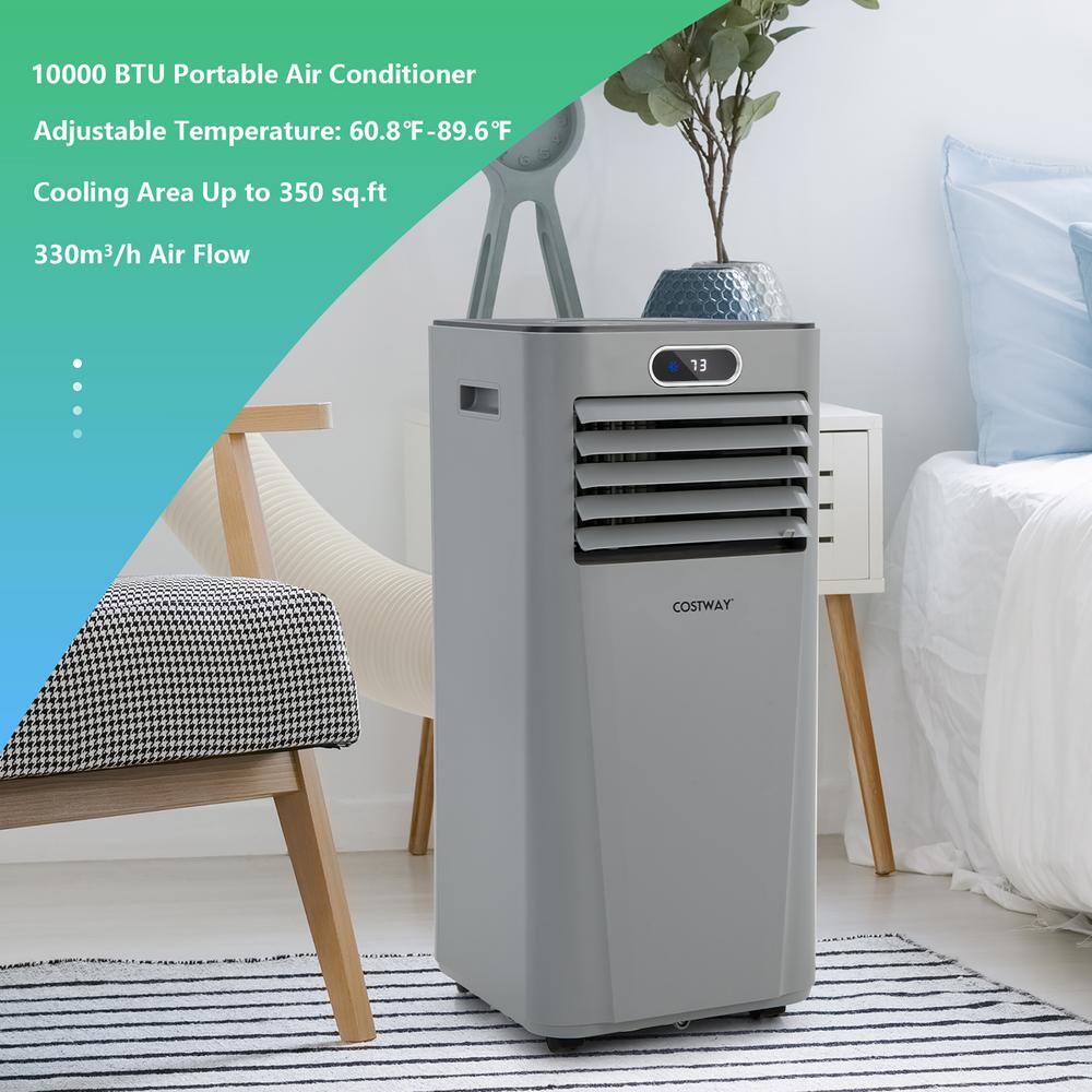 Costway 10000 BTU(ASHRAE) 6000 BTU(DOE) Portable Air Conditioner Cools Sq. Ft. with Dehumidifier Fan Mode Remote Control in Gray FP10120US-GR