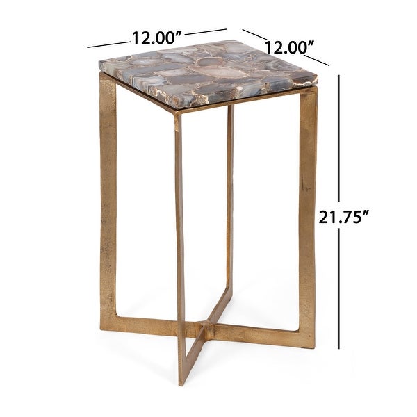 Selms Boho Glam Handcrafted Aluminum Side Table with Agate Marble Top by Christopher Knight Home