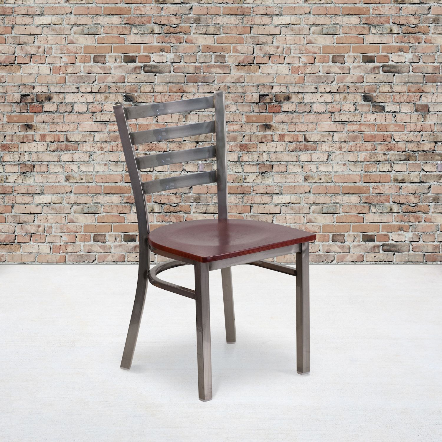 Emma and Oliver Clear Coated Ladder Back Metal Restaurant Chair - Cherry Wood Seat