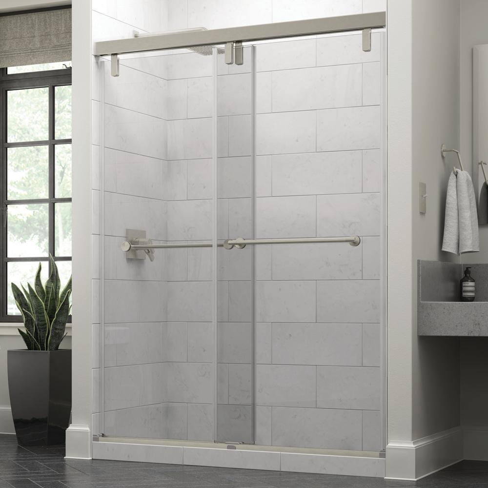 Delta Lyndall 60 x 71-12 in. Frameless Mod Soft-Close Sliding Shower Door in Nickel with 38 in. (10mm) Clear Glass SD3442273