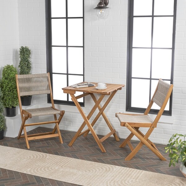 Cadiz Modern Coastal 3Piece Acacia Wood Outdoor Folding Bistro Set，by JONATHAN Y