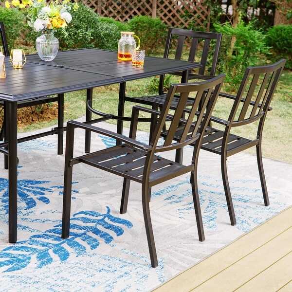 MAISON ARTS 7Piece Metal Patio Dining Set With 1 Rectangular Table and 6 Stackable Dining Chairs