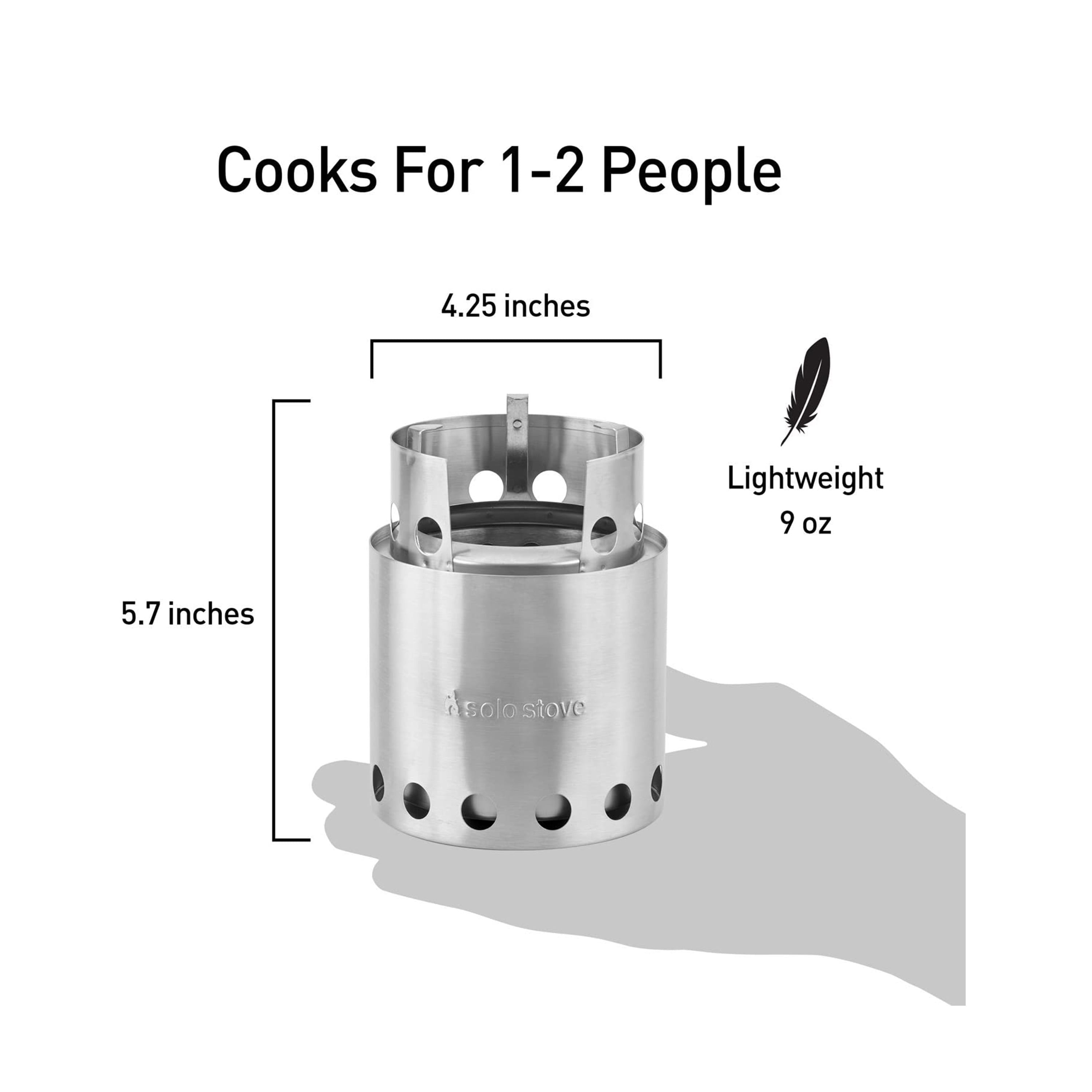 Solo Stove Lite, Portable Camping Hiking and Survival Stove, Powerful Efficient Wood Burning and Low Smoke, 1-2 People, 304 Stainless Steel, Compact 5.7"x4.2" and Lightweight 9 oz