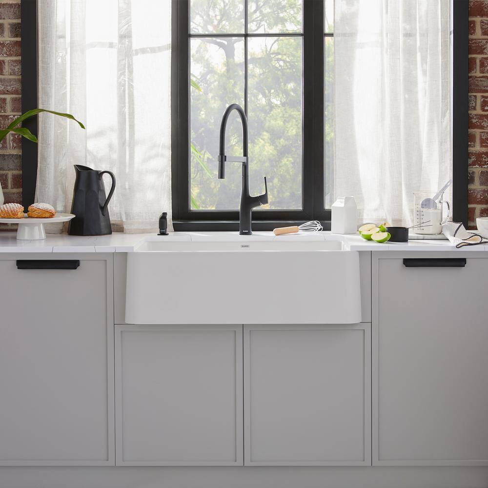 Blanco IKON Farmhouse Apron-Front Granite Composite 33 in. Single Bowl Kitchen Sink in White 401899