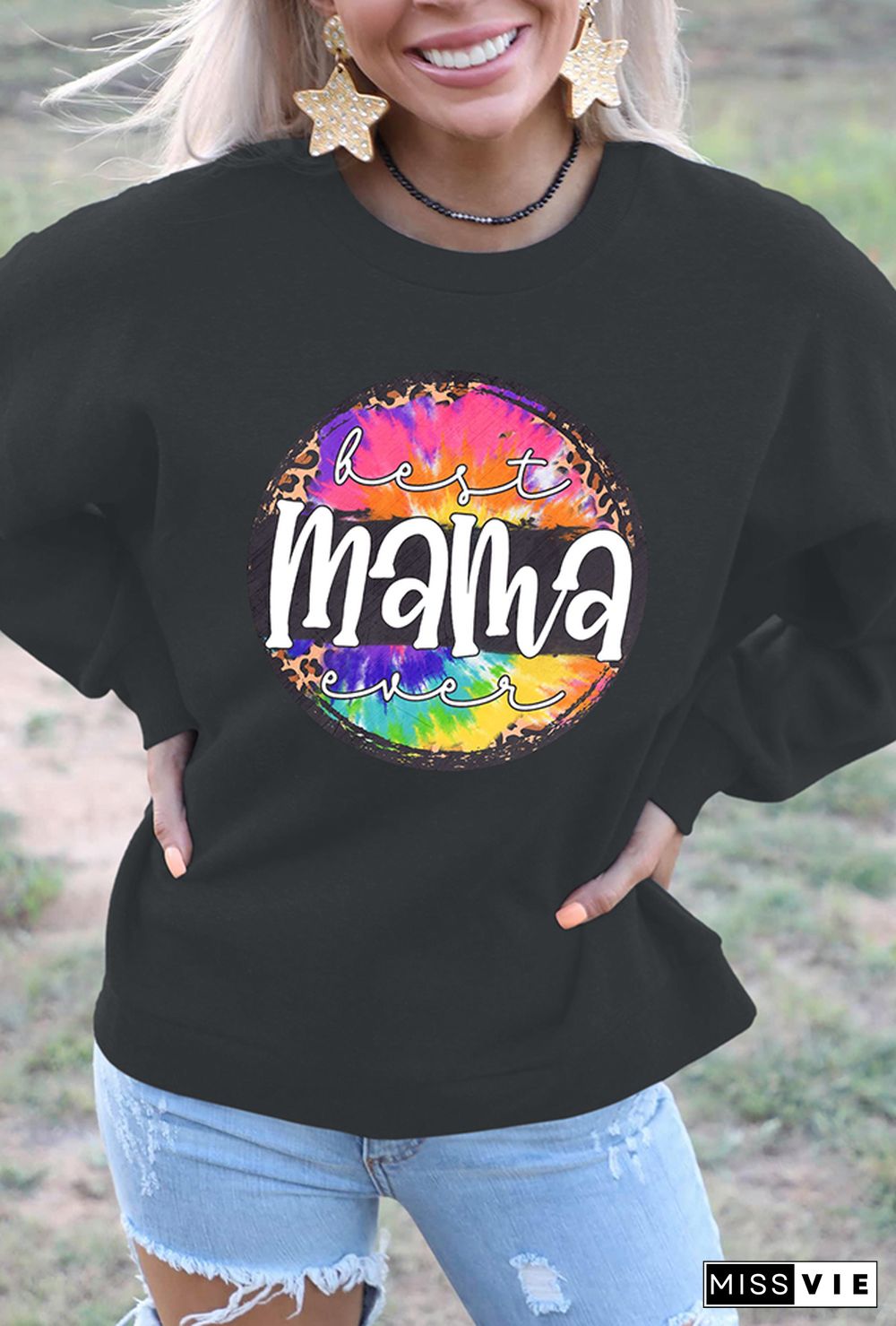 MAMA Print O-neck Long Sleeve Sweatshirts Women Wholesale