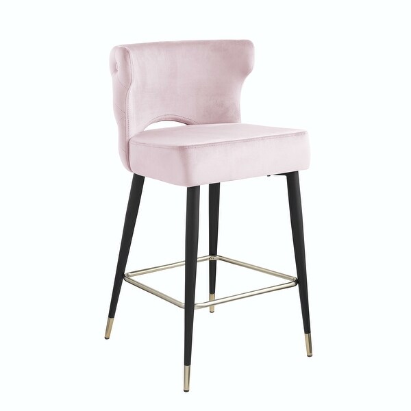 Woker Furniture Contemporary Velvet Upholstered Counter Height Stool with Gold Tipped， Black Metal Legs