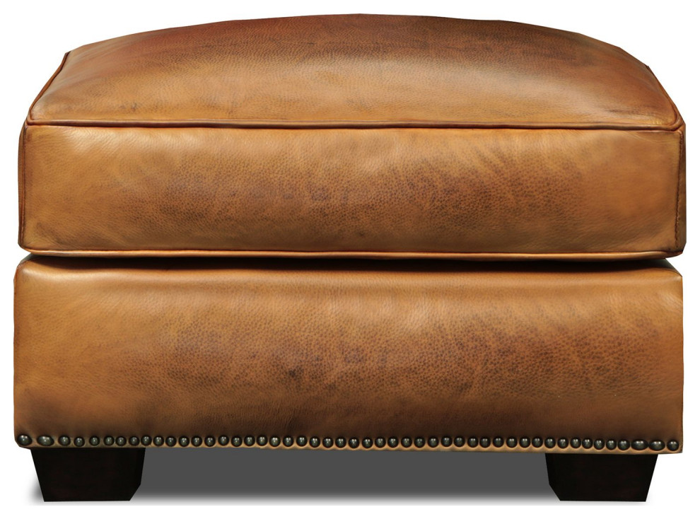 Valencia 100% Top Grain Hand Antiqued Leather Traditional Ottoman   Transitional   Footstools And Ottomans   by Hello Sofa Home  Houzz