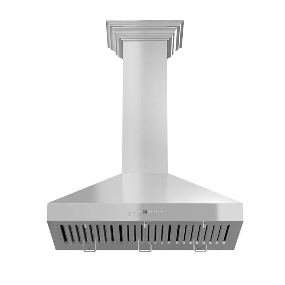 ZLINE Kitchen and Bath 36  Convertible Vent Wall Mount Range Hood in Stainless Steel with Crown Molding