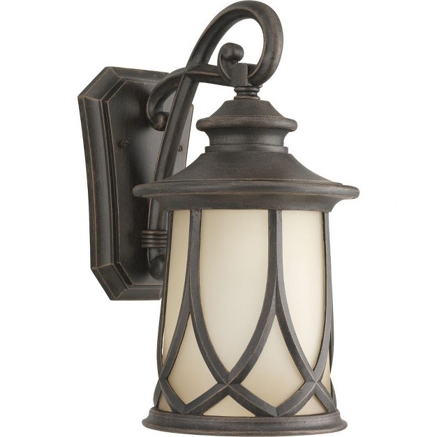 Progress Lighting Resort 1 light Medium Wall Lantern Aged Copper Umber Tint Glass Shade