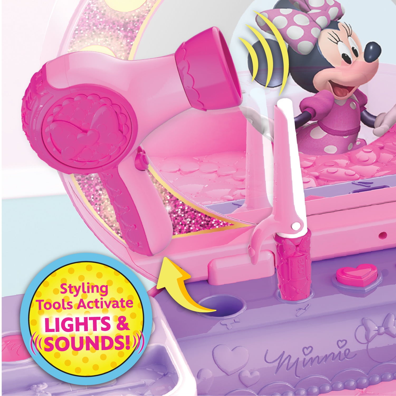 Disney Junior Minnie Mouse Get Glam Magic Table Top Pretend Play Vanity with Lights and Sounds, Officially Licensed Kids Toys for Ages 5 Up, Gifts and Presents