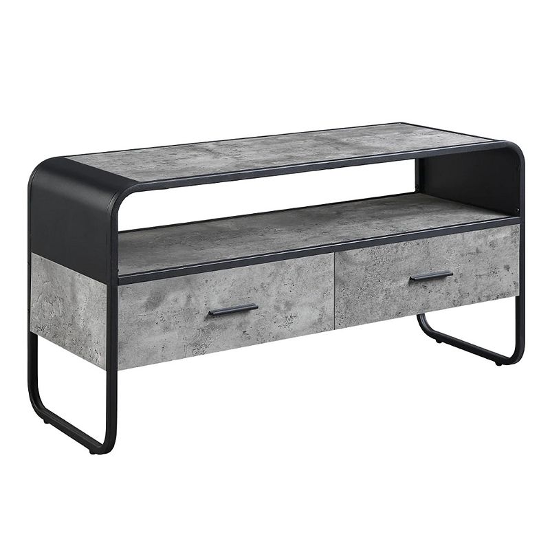 Ish 39 Inch Entertainment Center TV Stand， 2 Drawers， Wood， Gray， Black