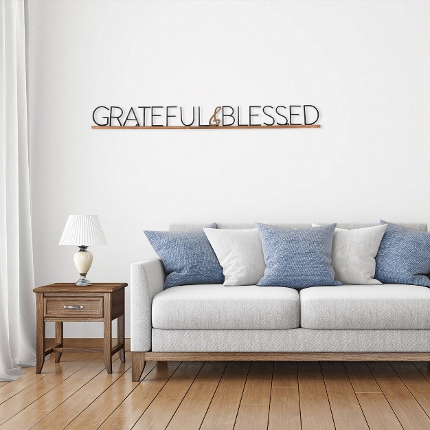 Grateful And Blessed Deep Medium Wood Finish Black Metal New View