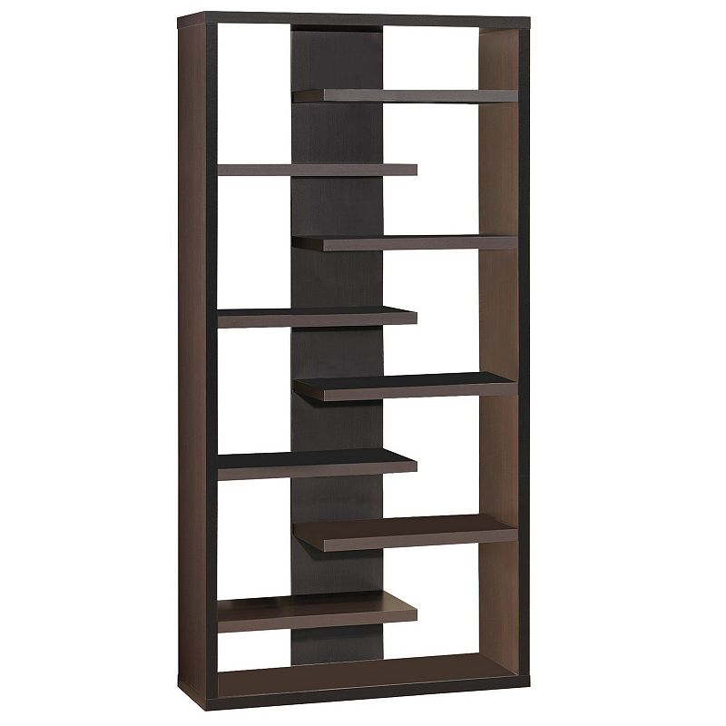 Expressive Wooden Bookcase with Center Back Panel， Brown