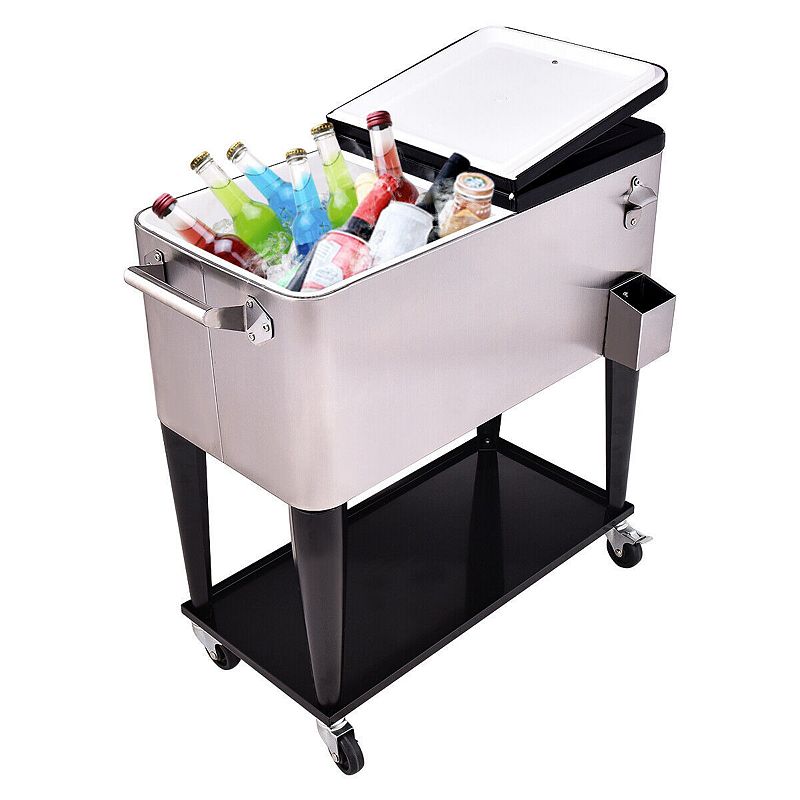 80 Quart Patio Rolling Stainless Steel Ice Beverage Cooler