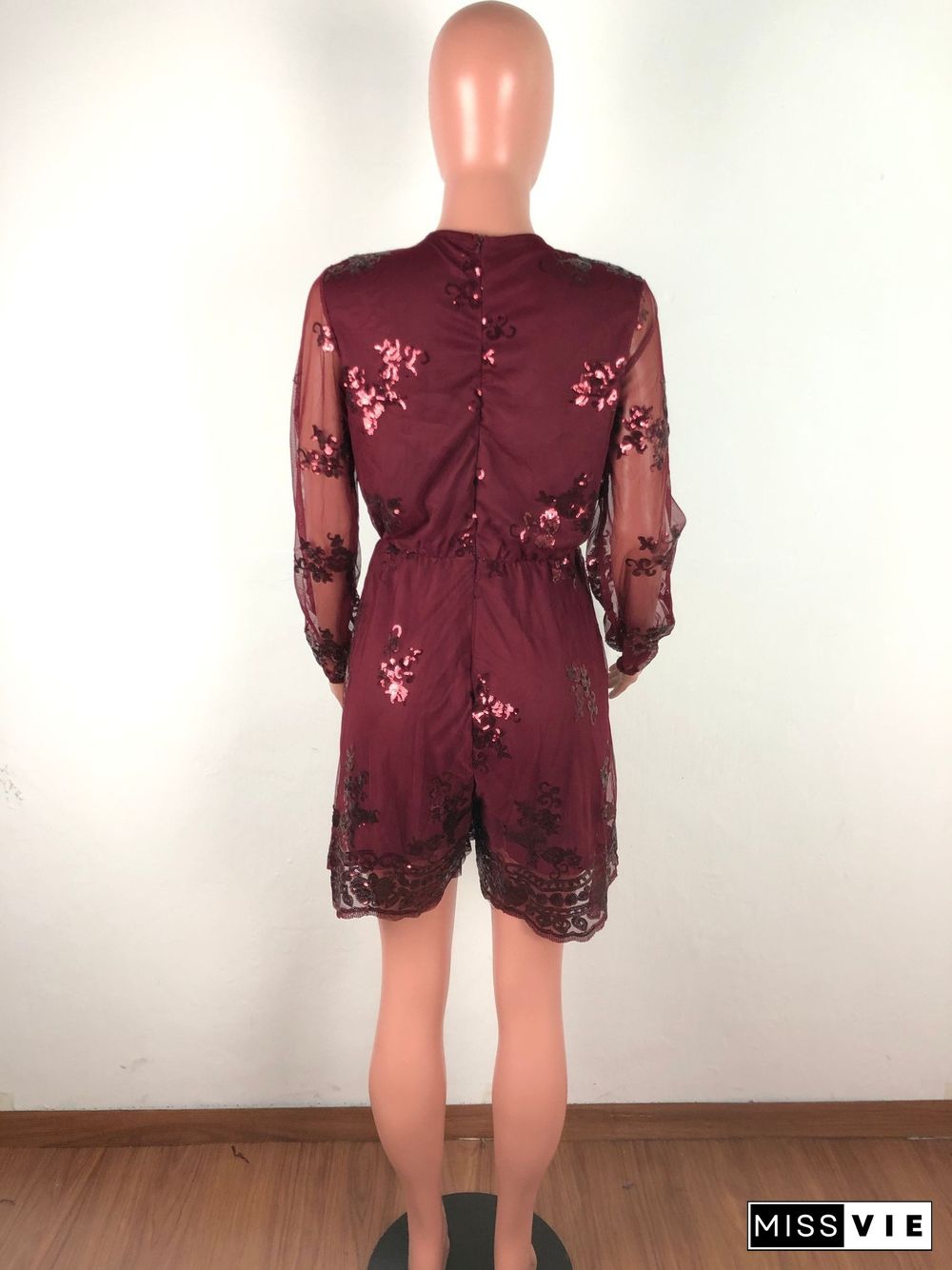 Sexy Deep V Sequin Full Sleeves Rompers