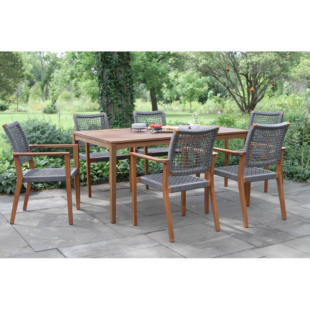 Eilaf 7 Piece Eucalyptus Dining Set With Stacking Rope Dining Chairs