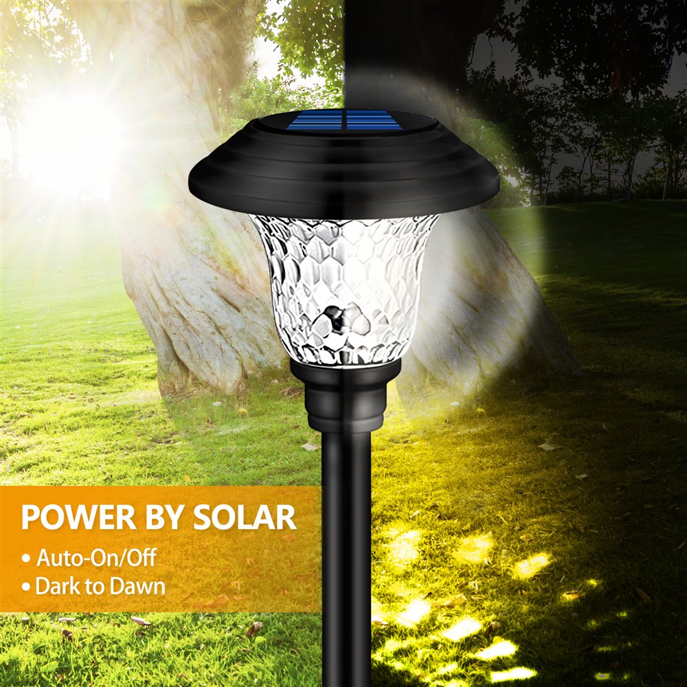 Outdoor Solar Pathway Lights 4 Pack Solar Lights for Yard Garden Decor Waterproof Glass Stainless Steel Auto-on/off Solar Landscape Lights for Lawn， Patio， Yard， Garden， Pathway， Driveway