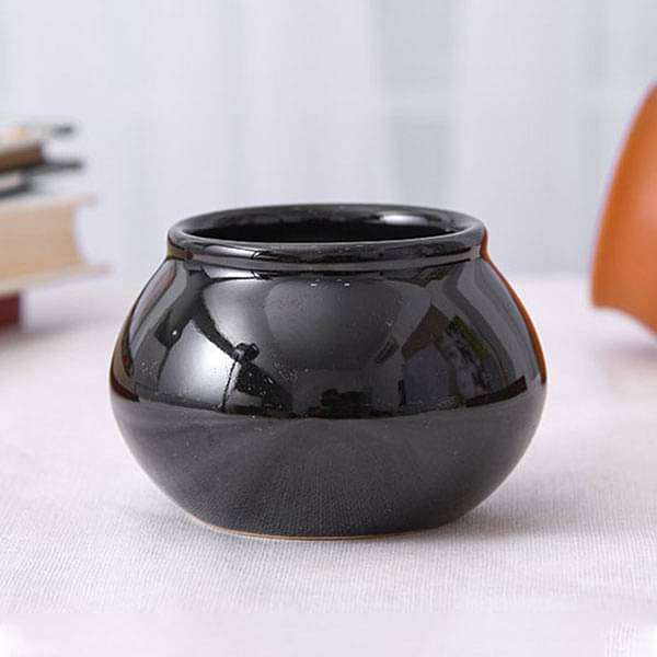 3 inch (8 cm) Handi Shape Round Ceramic Pot (Black) (set of 3)