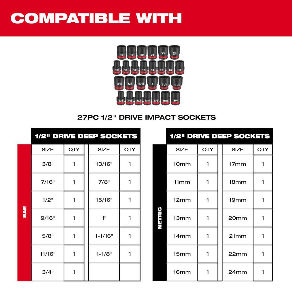 MW SHOCKWAVE Impact Duty Socket 1/2 Dr 27pc Tray Only 49-66-6834 from MW