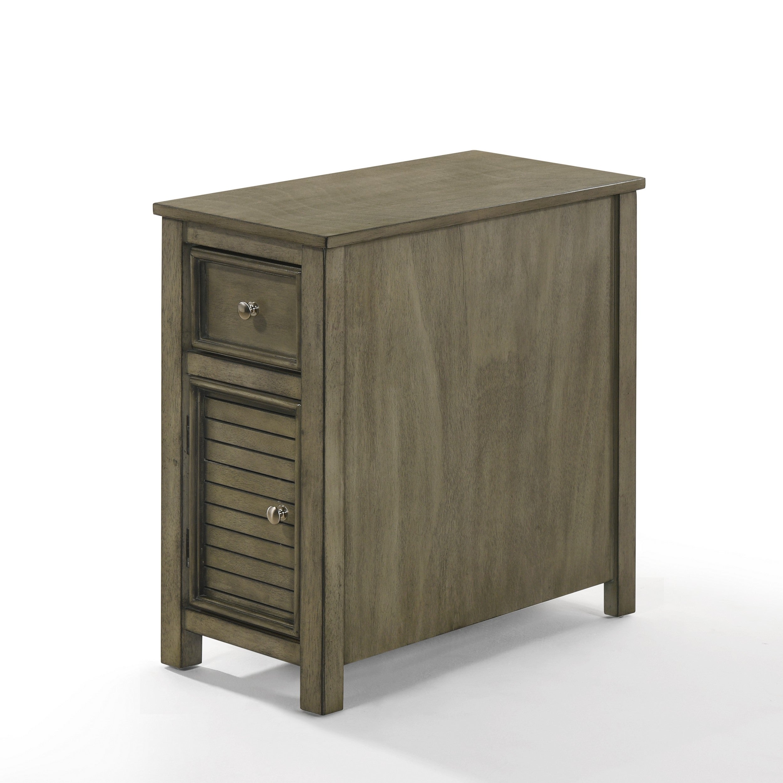 Dane 24 Inch Side End Table， Shutter Style Door Cabinet， Warm Gray Finish