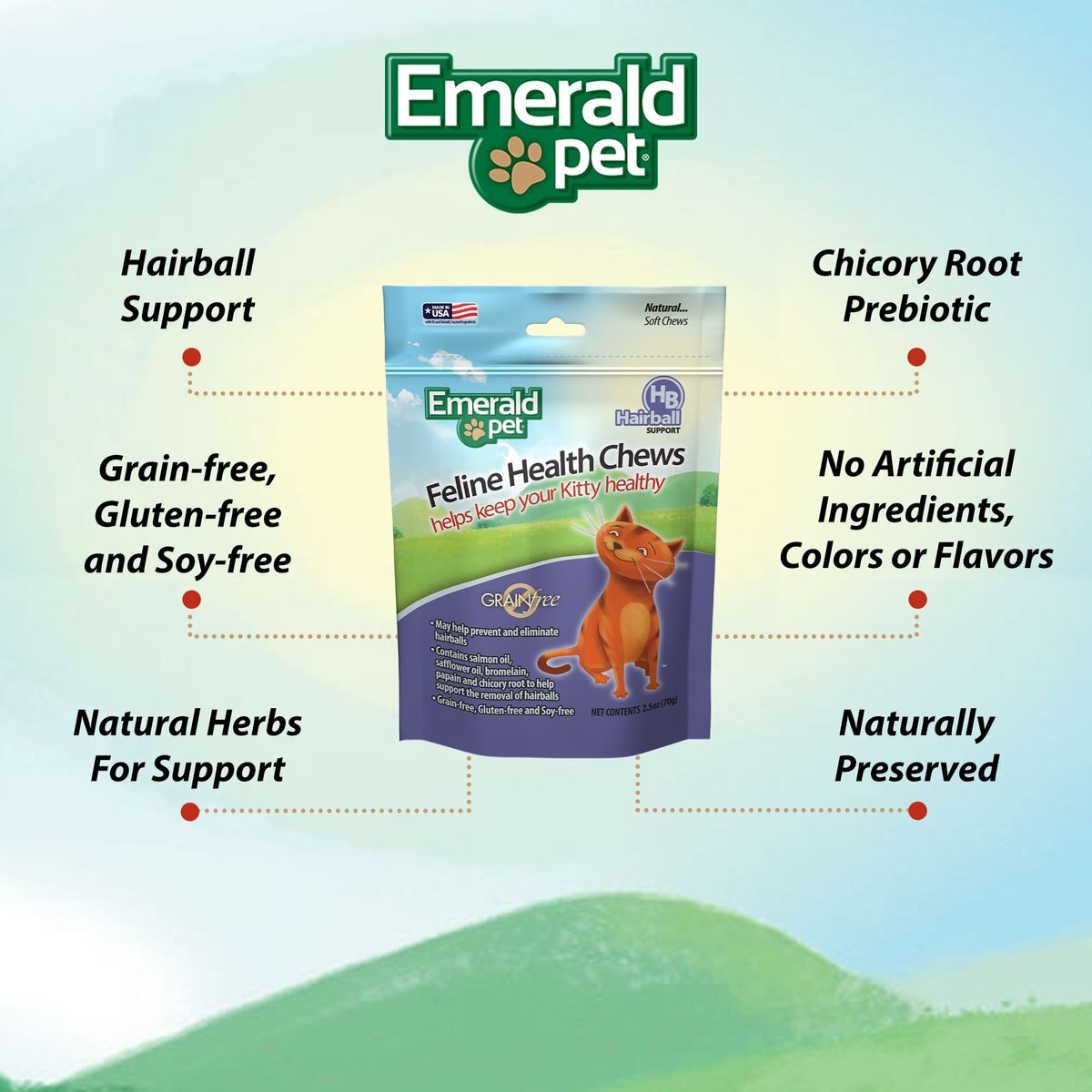 Emerald Pet Hairball Support Grain-Free Cat Soft Chews