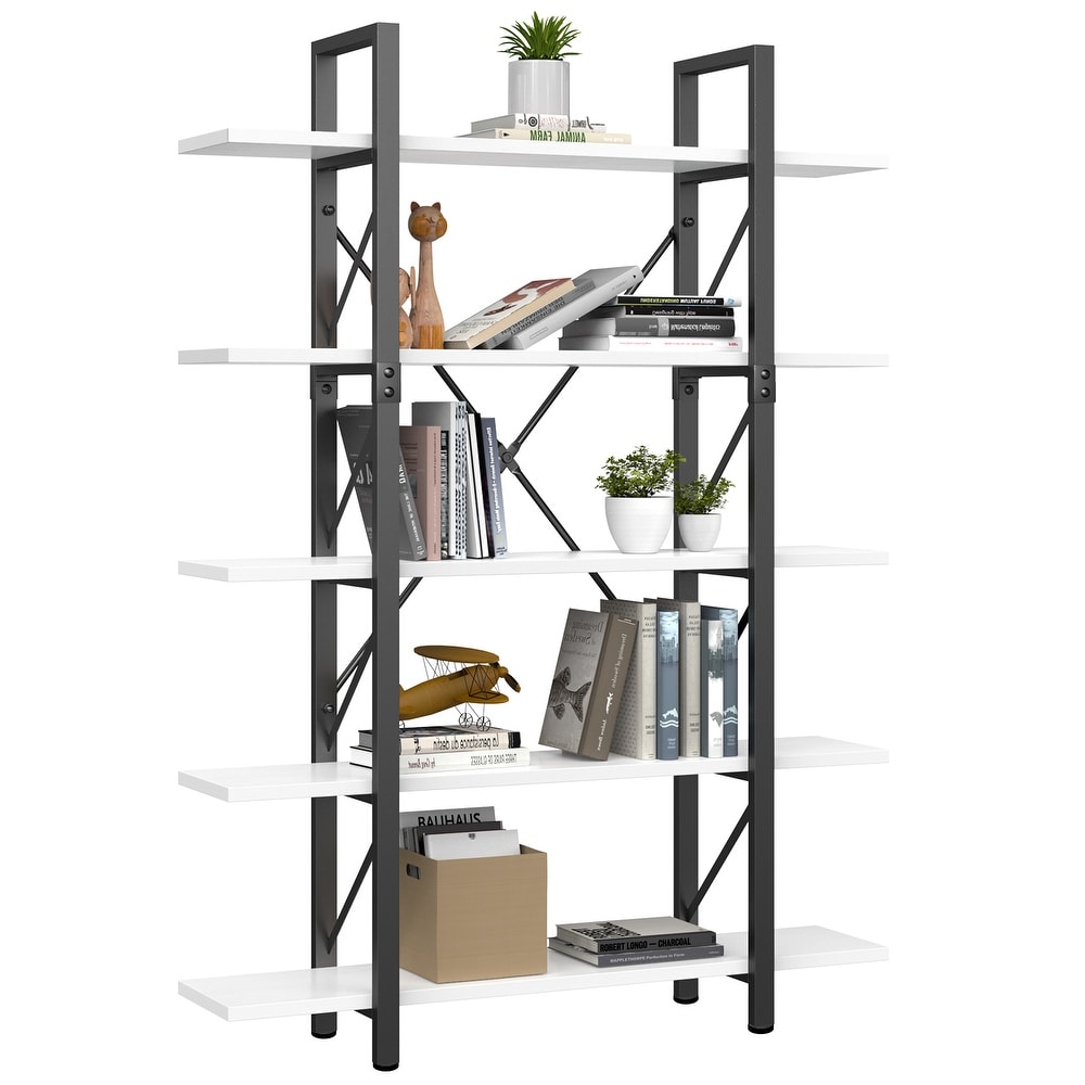 Roul Wood 5 Tier Bookshelf Freestanding 5 Shelf Bookcases Open Display Storage