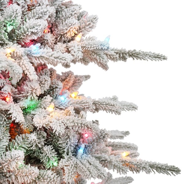 Puleo International 7.5 ft. PreLit Slim Flocked Artificial Utah Fir Tree