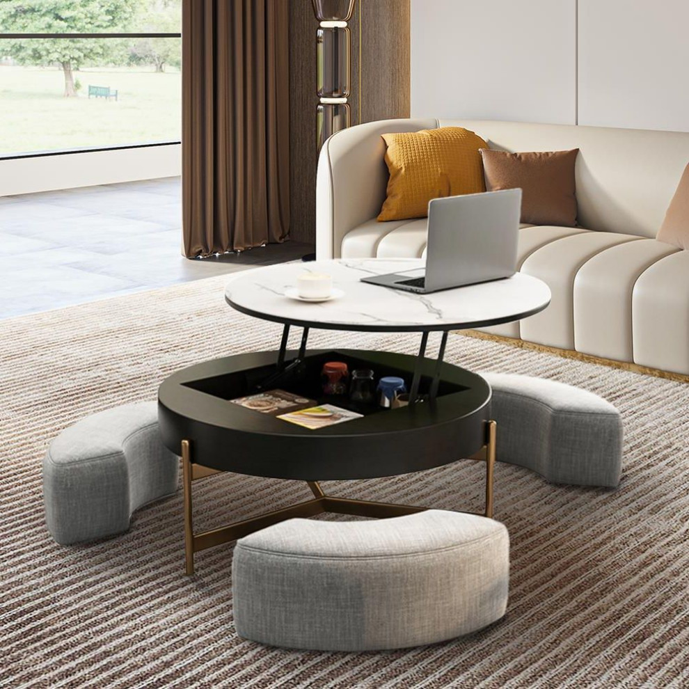 Round Modern Coffee Table With Storage Sintered Stone   Contemporary   Coffee Tables   by Miron Demid LLC  Houzz