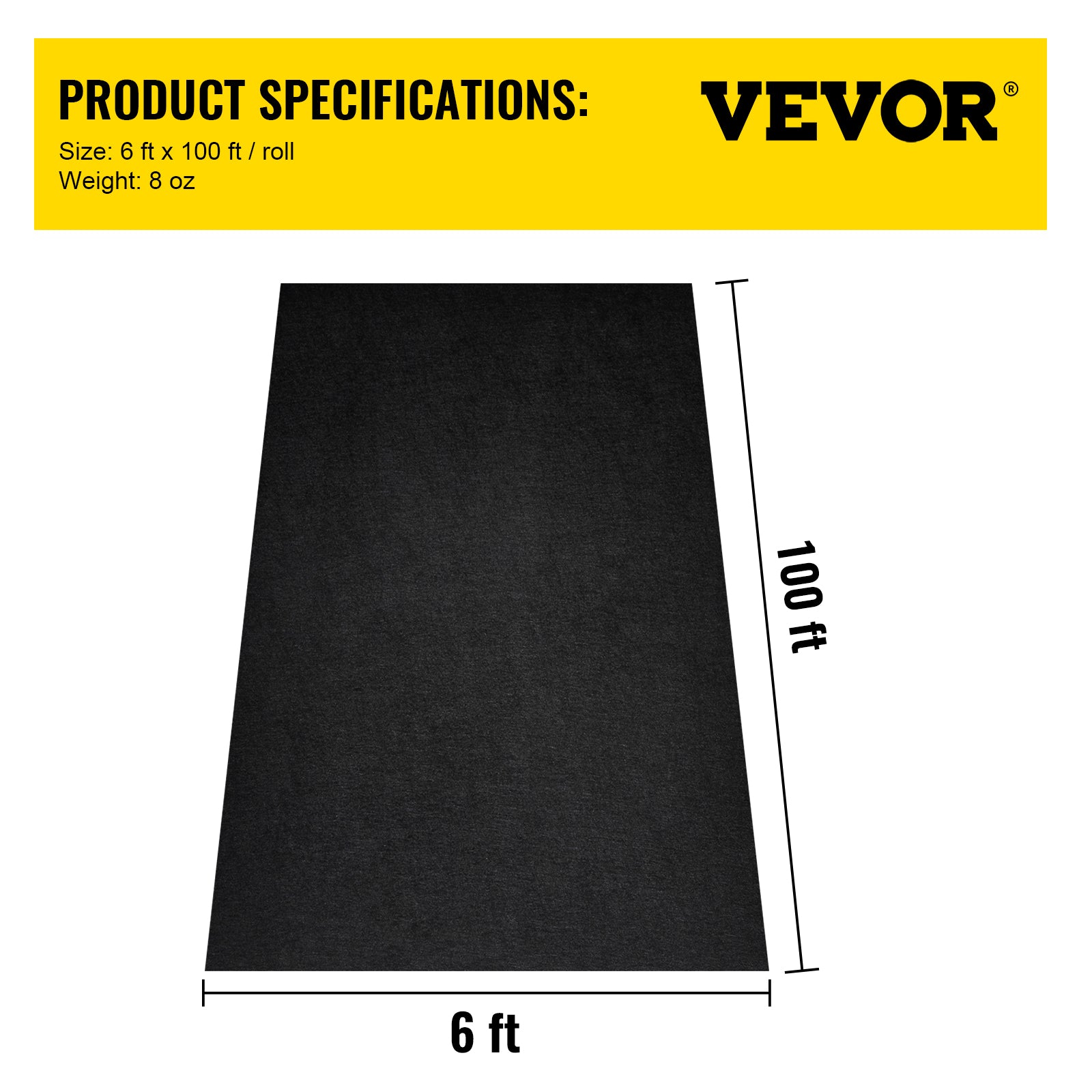 VEVORbrand Geotextile Landscape Fabric, 6ft x 100ft 8 oz Non-woven PP Drainage Fabric with 350N Tensile Strength & 440 N Load Capacity, for Ground Cover, Garden Fabric, French Drains