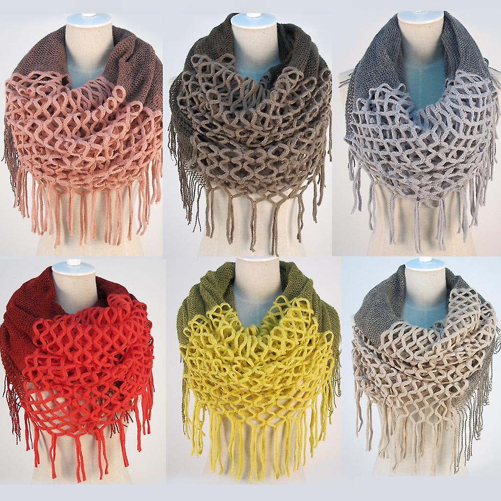 Woman Warm Chic Fringe Scarf Hollow Out Tassels Knitting Knit - Red