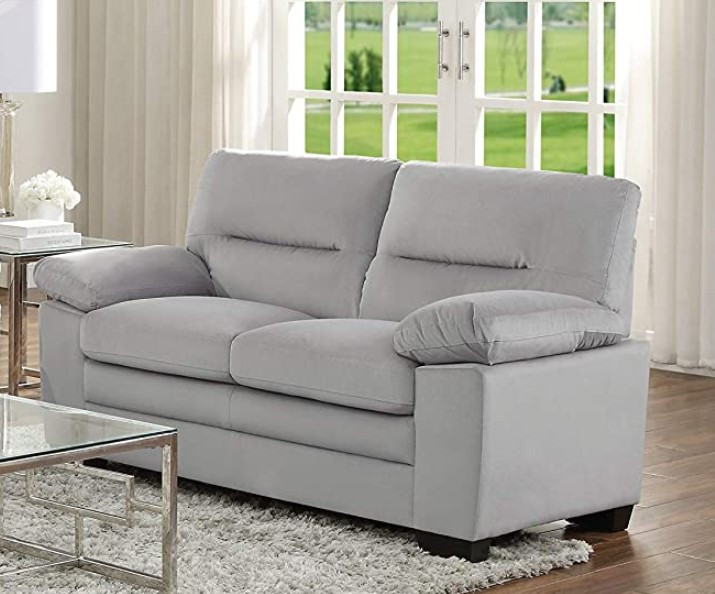 Comfortable Loveseat  Slightly Channel Tufted Back  ampOverstuffed Arms  Gray   Transitional   Loveseats   by Decor Love  Houzz