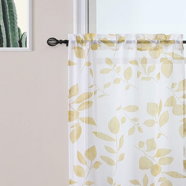 Trinity Leaf Printed Pattern Linen Textured Sheer Kitchen Curtains