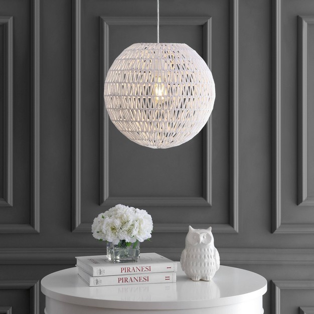 Led Woven Rattan Orb Pendant White Jonathan Y